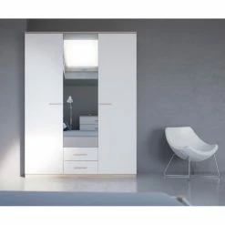 Demeyere Armoire 3 Portes Coloris Blanc Et Naturel Lena -Demeyers Magasin armoire 3 portes coloris blanc et naturel lena 2