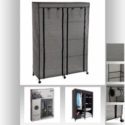 Armoire De Rangement 4 étagères Et 1 Penderie Gris En Tissu -Demeyers Magasin armoire de rangement 4 etageres et 1 penderie gris en tissu 2