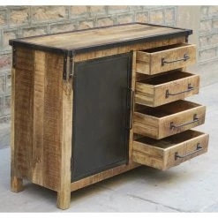 Buffet 1 Porte 4 Tiroirs Bois De Manguier Et Métal -Demeyers Magasin buffet 1 porte 4 tiroirs bois de manguier et metal 3