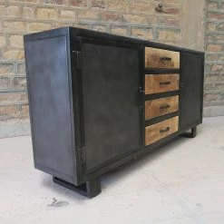 Buffet Métal Et Bois Jodhpur 2 Portes 4 Tiroirs -Demeyers Magasin buffet metal et bois jodhpur 2 portes 4 tiroirs 2