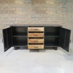 Buffet Métal Et Bois Jodhpur 2 Portes 4 Tiroirs -Demeyers Magasin buffet metal et bois jodhpur 2 portes 4 tiroirs 3