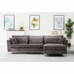 Canapé Angle Droit Isla Velours Côtelé Gris