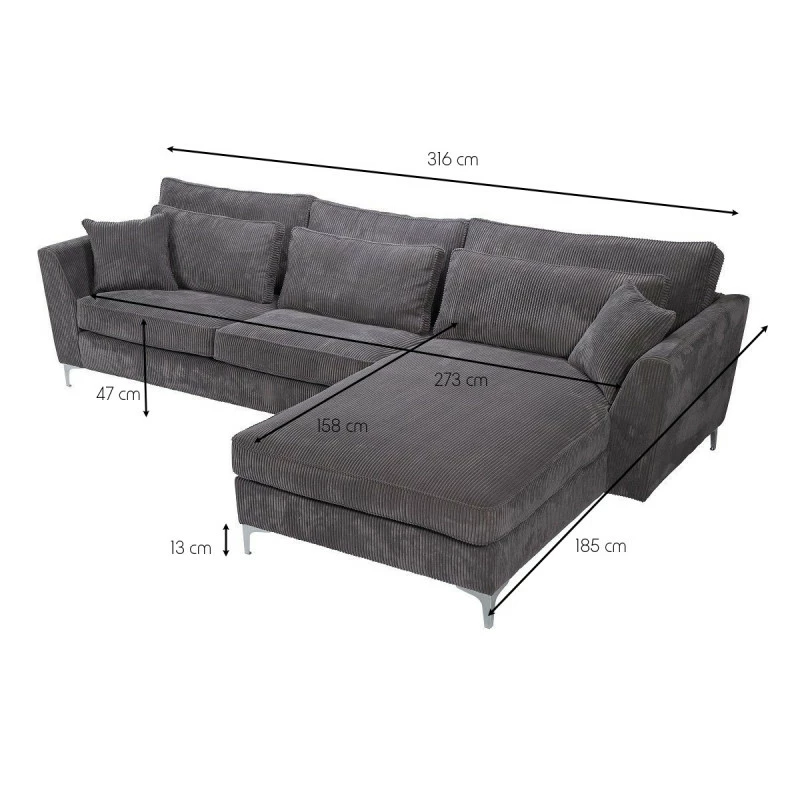 Canapé Angle Droit Isla Velours Côtelé Gris 9 Canapé Angle Droit Isla Velours Côtelé Gris – Image 7