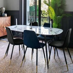 Chaise Velours Bleu Pieds Gold Tyka Atmosphera -Demeyers Magasin chaise velours bleu gold tyka atmosphera 2