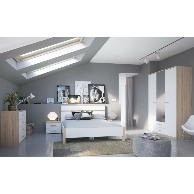 Demeyere Chevet 2 Tiroirs Blanc Et Naturel Lena 4 Demeyere Chevet 2 Tiroirs Blanc Et Naturel Lena – Image 2