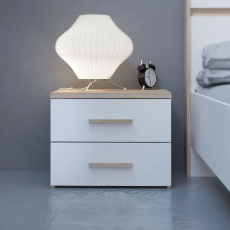 Demeyere Chevet 2 Tiroirs Blanc Et Naturel Lena 5 Demeyere Chevet 2 Tiroirs Blanc Et Naturel Lena – Image 3