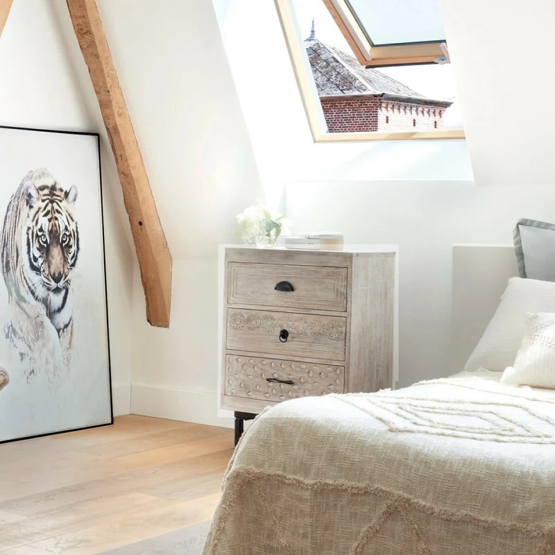 Chevet 3 Tiroirs Bois Blanchi Ajay Atmosphera 6 Chevet 3 Tiroirs Bois Blanchi Ajay Atmosphera – Image 4