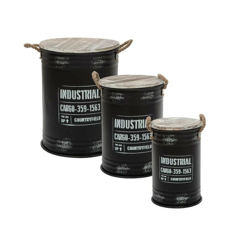 Coffres Bidons Noir Industriel - Lot De 3 - Atmosphera 3 Coffres Bidons Noir Industriel - Lot De 3 - Atmosphera