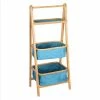 Colonne Pliante 2 Paniers Bleus Et 1 Plateau En Bambou