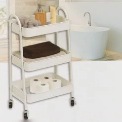 Desserte Métal Sur Roulettes 3 Niveaux Blanc -Demeyers Magasin desserte metal sur roulettes 3 niveaux blanc 1
