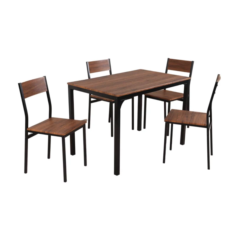 Ensemble Table + 4 Chaises Métal Et Effet Bois 3 Ensemble Table + 4 Chaises Métal Et Effet Bois