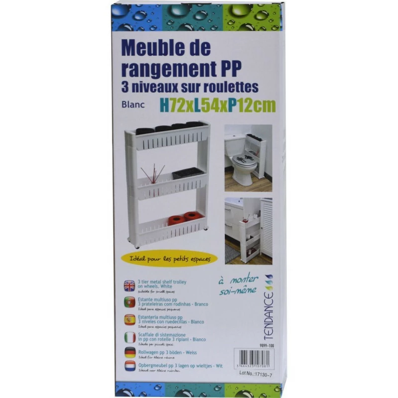 Étagère De Rangement Passe-partout Blanc Sur Roulettes 4 Étagère De Rangement Passe-partout Blanc Sur Roulettes – Image 2