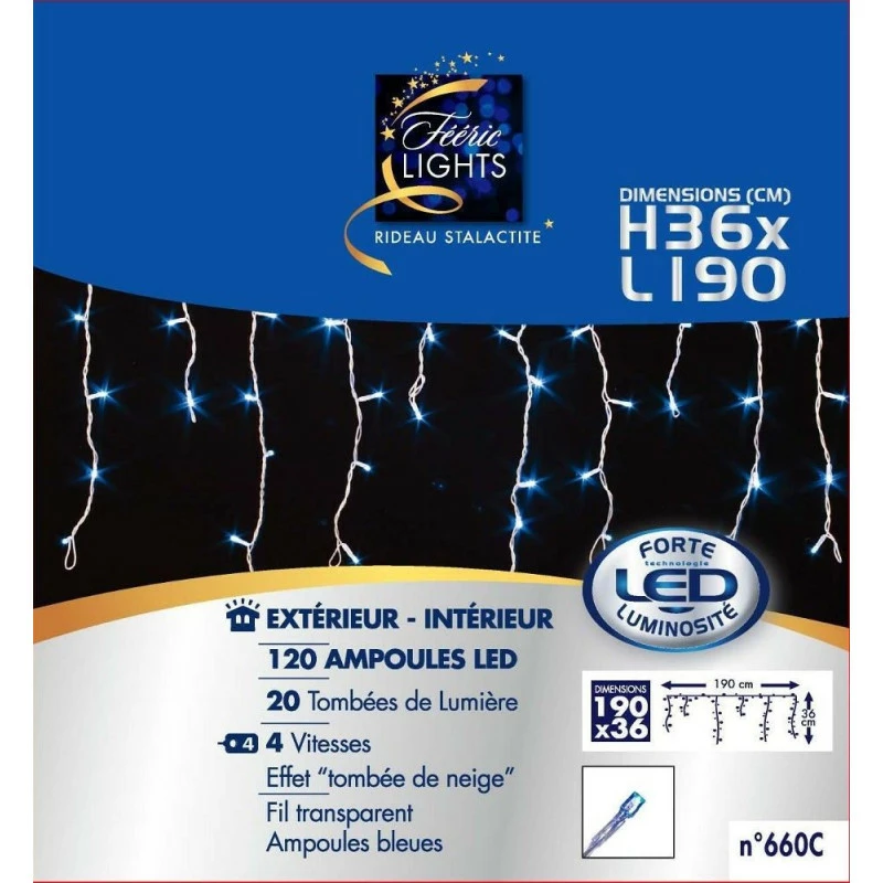 Guirlande 120 LED Tombée De Neige Bleu Fil Transparent 5 Guirlande 120 LED Tombée De Neige Bleu Fil Transparent – Image 3