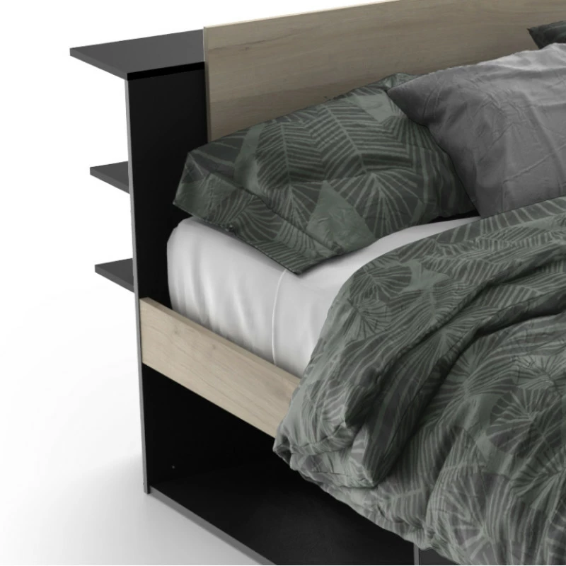 Demeyere Lit 140x190/200 Cm Avec Environnement Life Noir Et Bois 4 Demeyere Lit 140x190/200 Cm Avec Environnement Life Noir Et Bois – Image 2