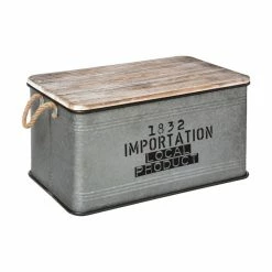 Lot De 3 Malles Métal Gris Plateau Bois Atmosphera -Demeyers Magasin lot de 3 malles metal gris plateau bois atmosphera 1 1