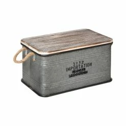 Lot De 3 Malles Métal Gris Plateau Bois Atmosphera -Demeyers Magasin lot de 3 malles metal gris plateau bois atmosphera 1 3