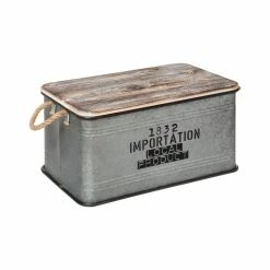 Lot De 3 Malles Métal Gris Plateau Bois Atmosphera -Demeyers Magasin lot de 3 malles metal gris plateau bois atmosphera 1 5