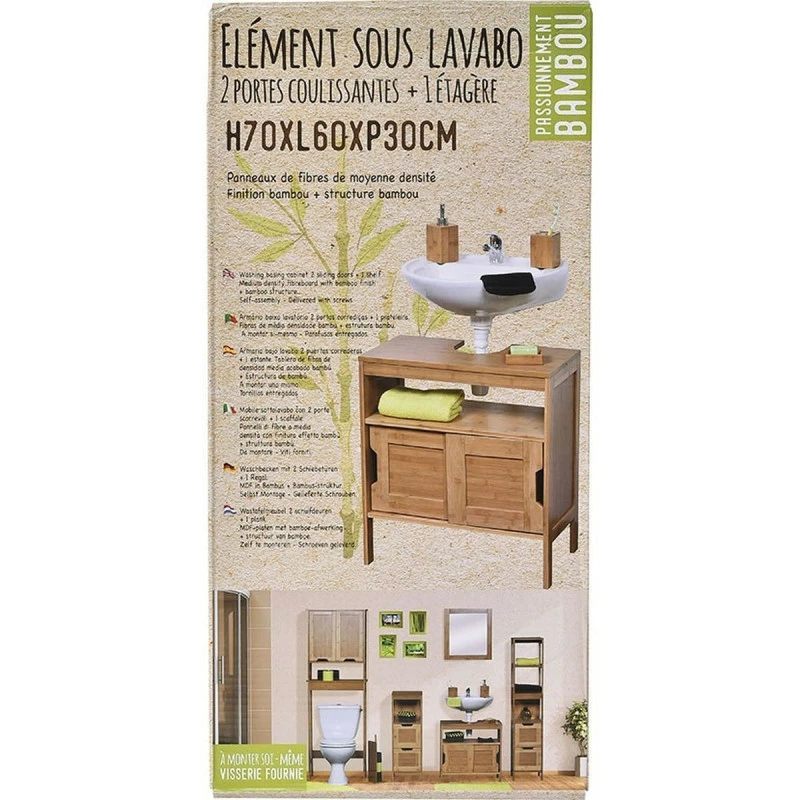 Meuble Sous Lavabo Bambou 2 Portes Coulissantes Mahé 4 Meuble Sous Lavabo Bambou 2 Portes Coulissantes Mahé – Image 2