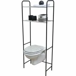 Meuble WC 2 Tablettes Pour Toilettes Noir Et Chrome -Demeyers Magasin meuble wc 2 tablettes pour toilettes noir chrome 1