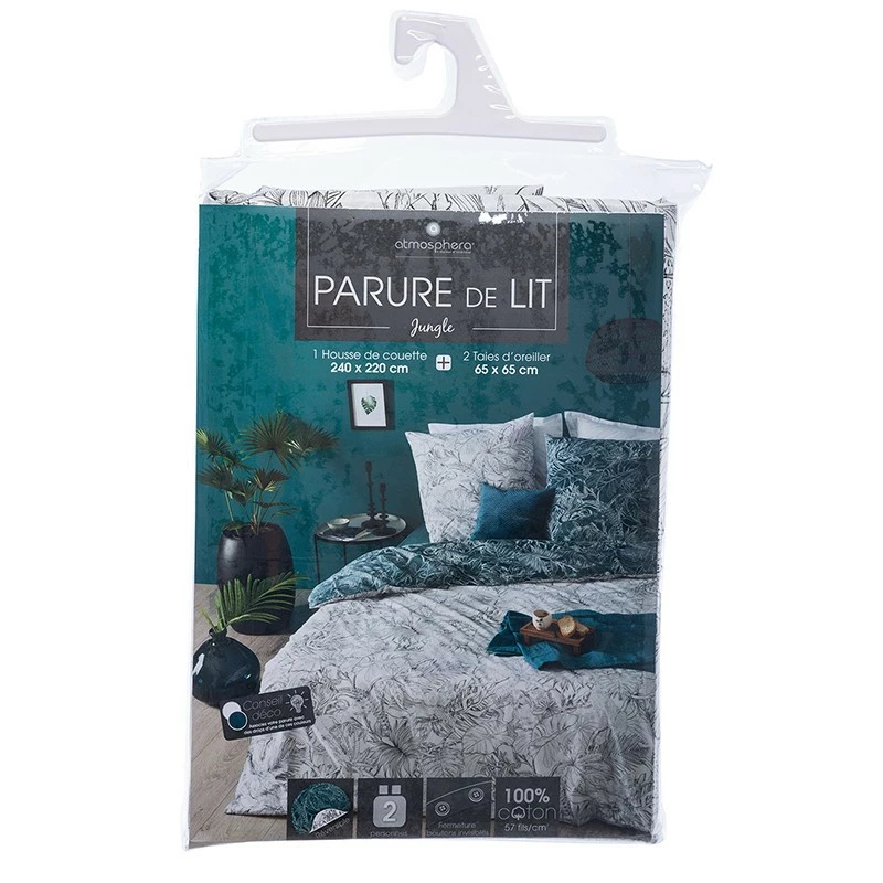 Parure De Lit Jungle Blanc/bleu Canard 240x220 Atmosphera 5 Parure De Lit Jungle Blanc/bleu Canard 240x220 Atmosphera – Image 3