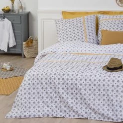 Parure De Lit Mosaique Blanc/gris/jaune 240x220 Atmosphera