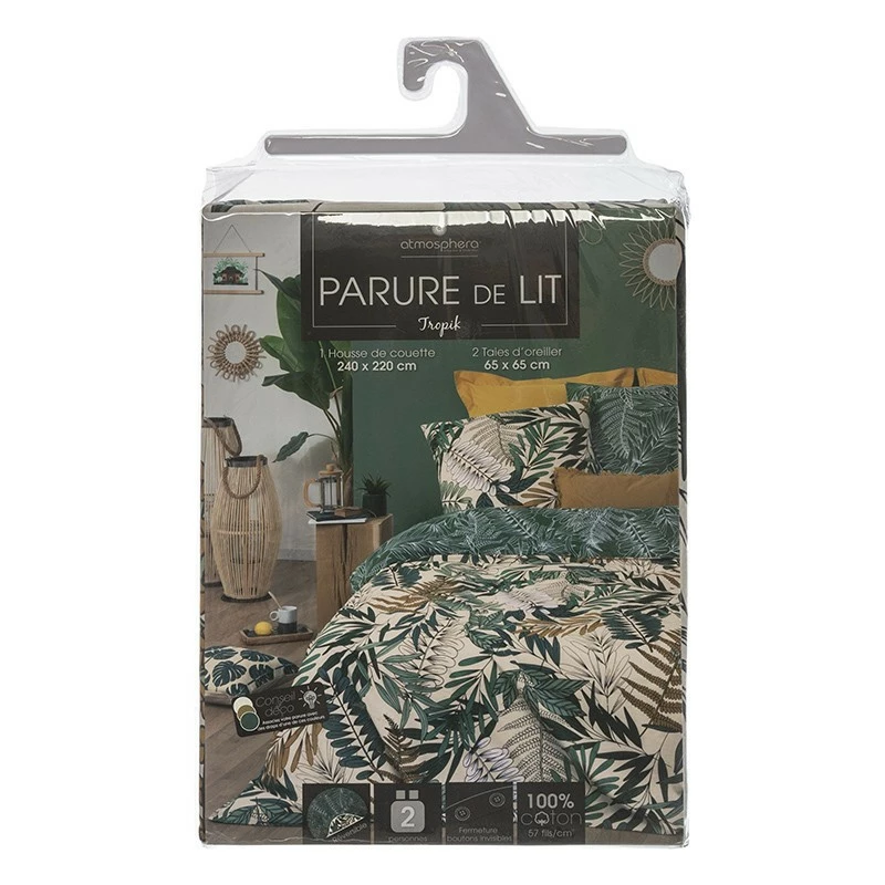 Parure De Lit Tropik Vert/blanc/moutarde 240x220 Atmosphera 5 Parure De Lit Tropik Vert/blanc/moutarde 240x220 Atmosphera – Image 3