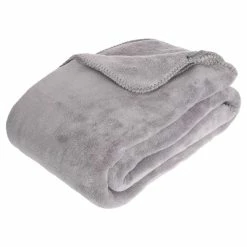 ATMOSPHERA Plaid Grand Modèle Microfibre 180x230 Cm Gris Clair