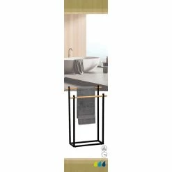 Porte Serviettes Métal Noir 2 Barres Bambou -Demeyers Magasin porte serviettes metal noir 2 barres bambou 1