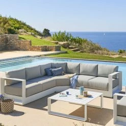 Salon D'angle 5 Places Allure Gris Minéral / Blanc Hespéride