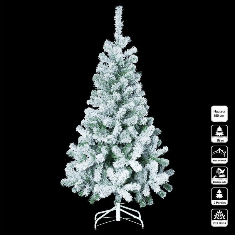 Sapin De Noël 150 Cm Vert Floqué Blanc 3 Sapin De Noël 150 Cm Vert Floqué Blanc