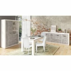 Table à Manger 160cm Blanc Et Gris Béton Gent -Demeyers Magasin table a manger 160cm blanc et gris beton gent 2