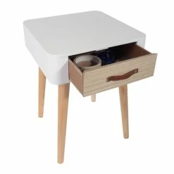 Table De Chevet Pieds Bois 1 Tiroir Blanc -Demeyers Magasin table de chevet pieds bois 1 tiroir blanc 4