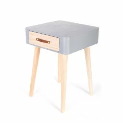 Table De Chevet Pieds Bois 1 Tiroir Gris