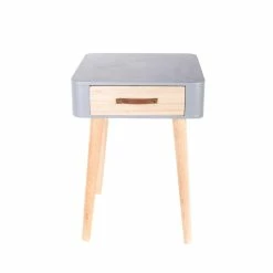 Table De Chevet Pieds Bois 1 Tiroir Gris -Demeyers Magasin table de chevet pieds bois tiroir gris 4