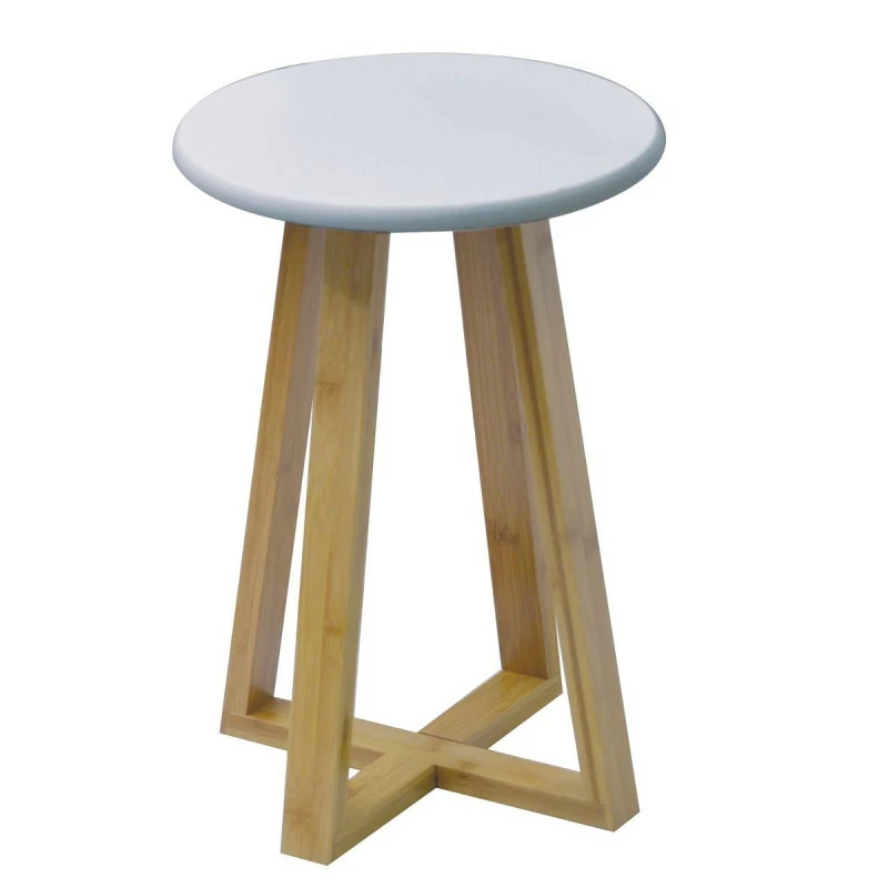 Tabouret Avec Pieds En Bambou & Plateau Blanc 4 Tabouret Avec Pieds En Bambou & Plateau Blanc – Image 2