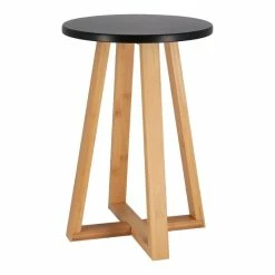 Tabouret Avec Pieds En Bambou & Plateau Noir