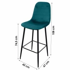 Tabouret De Bar En Velours Bleu Canard Pieds Métal Inoui -Demeyers Magasin tabouret de bar en velours bleu canard pieds metal inoui 1 1