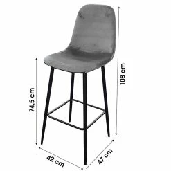 Tabouret De Bar En Velours Gris Pieds Métal Inoui -Demeyers Magasin tabouret de bar en velours gris pieds metal inou 1