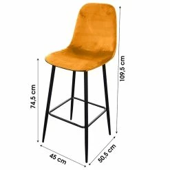 Tabouret De Bar En Velours Jaune Pieds Métal Inoui -Demeyers Magasin tabouret de bar en velours jaune pieds metal inoui 1