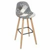 Tabouret De Bar Patchwork Gris Pieds Bois -Demeyers Magasin tabouret de bar patchwork gris pieds bois
