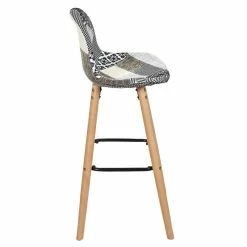 Tabouret De Bar Patchwork Gris Pieds Bois -Demeyers Magasin tabouret de bar patchwork gris pieds bois 2