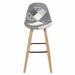Tabouret De Bar Patchwork Gris Pieds Bois -Demeyers Magasin tabouret de bar patchwork gris pieds bois 3