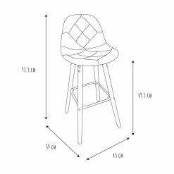 Tabouret De Bar Patchwork Gris Pieds Bois -Demeyers Magasin tabouret de bar patchwork gris pieds bois 5
