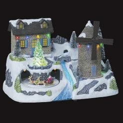 Village De Noël Moulin à Vent Animé, Lumineux Et Musical -Demeyers Magasin village de noel moulin a vent anime lumineux et musical 1 1