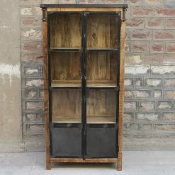 Vitrine 2 Portes Bois De Manguier Et Métal -Demeyers Magasin vitrine 2 portes bois de manguier et metal 1 2