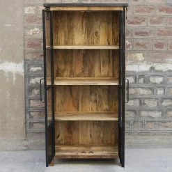 Vitrine 2 Portes Bois De Manguier Et Métal -Demeyers Magasin vitrine 2 portes bois de manguier et metal 1 3