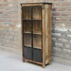 Vitrine 2 Portes Bois De Manguier Et Métal -Demeyers Magasin vitrine 2 portes bois de manguier et metal 1 5